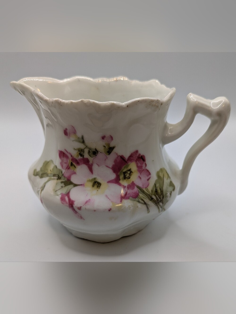 ceramic ornate decorative pink floral creamer